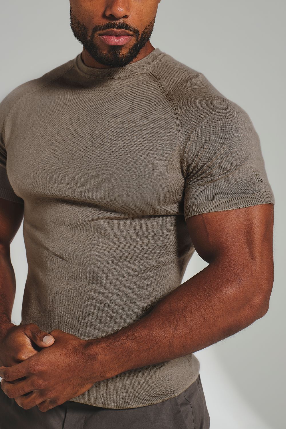 Fine Gauge Knitted T-Shirt in Khaki