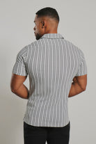 Stripe Crochet Cuban Collar Shirt in White and Grey