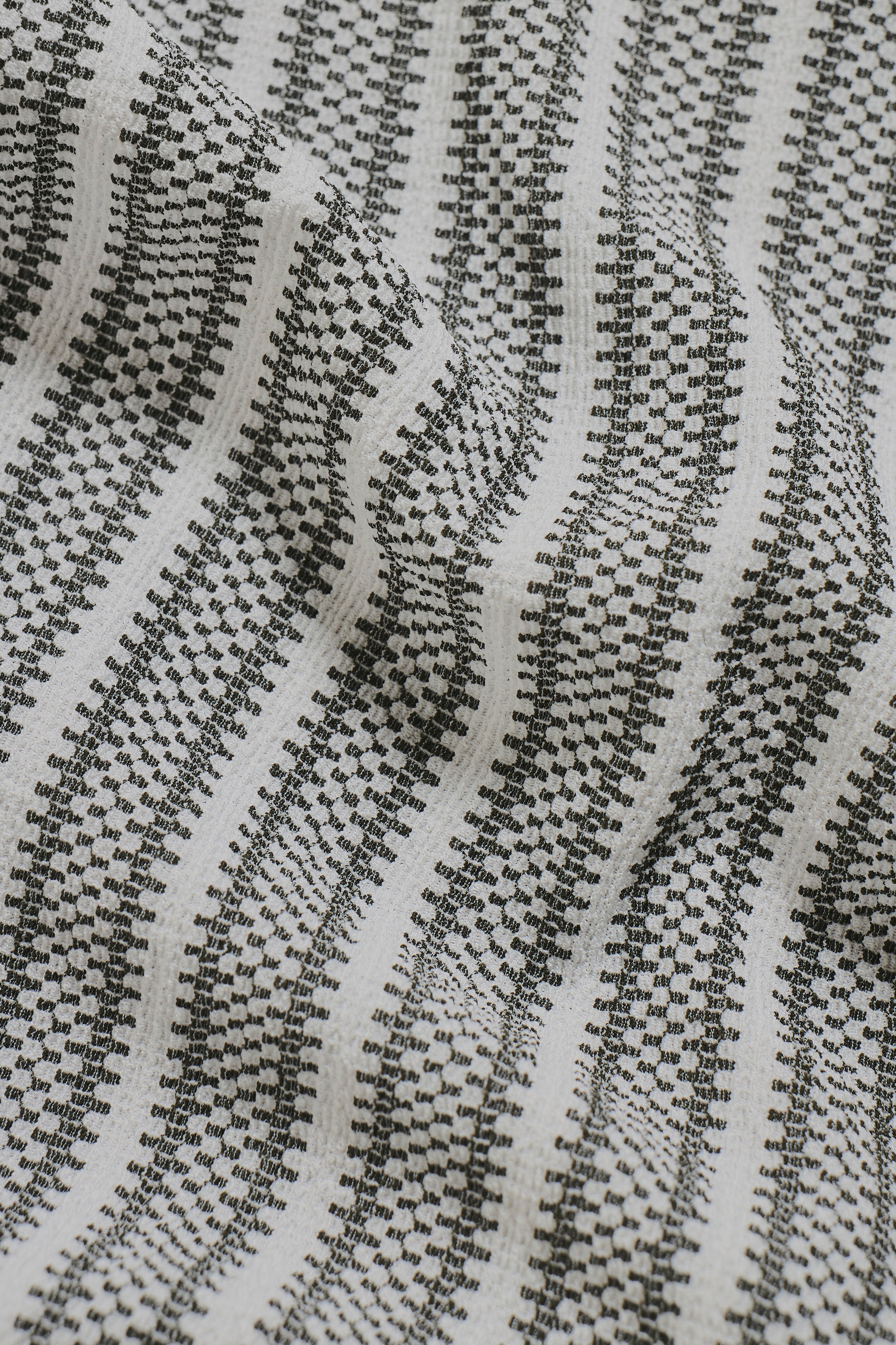 Stripe Crochet Cuban Collar Shirt in White and Grey