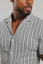 Stripe Crochet Cuban Collar Shirt in White and Grey