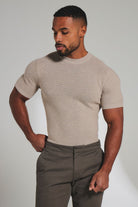 Textured Knitted Crew Neck T-Shirt in Neutral