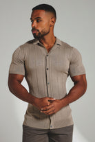 Ribbed Knitted Shirt in Mushroom - TAILORED ATHLETE - USA