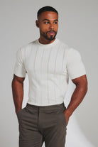 Vertical Stripe Knitted T-Shirt in Chalk