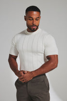 Vertical Stripe Knitted T-Shirt in Chalk