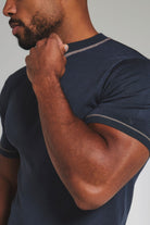 Contrast Tipped Knitted T-Shirt in Steel Blue and Grey
