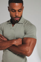 Essential Jersey Buttonless Polo Shirt in Soft Khaki