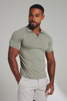 Essential Jersey Buttonless Polo Shirt in Soft Khaki