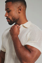 Textured Knitted Zip Neck Polo Shirt In Chalk