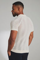 Textured Knitted Zip Neck Polo Shirt In Chalk
