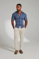 Geo Crochet Knitted Shirt in Slate Blue