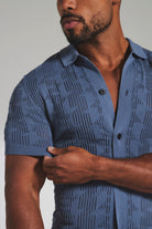 Geo Crochet Knitted Shirt in Slate Blue