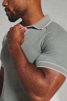 Tipped Textured Open Collar Polo Shirt in Sage and White Tipping